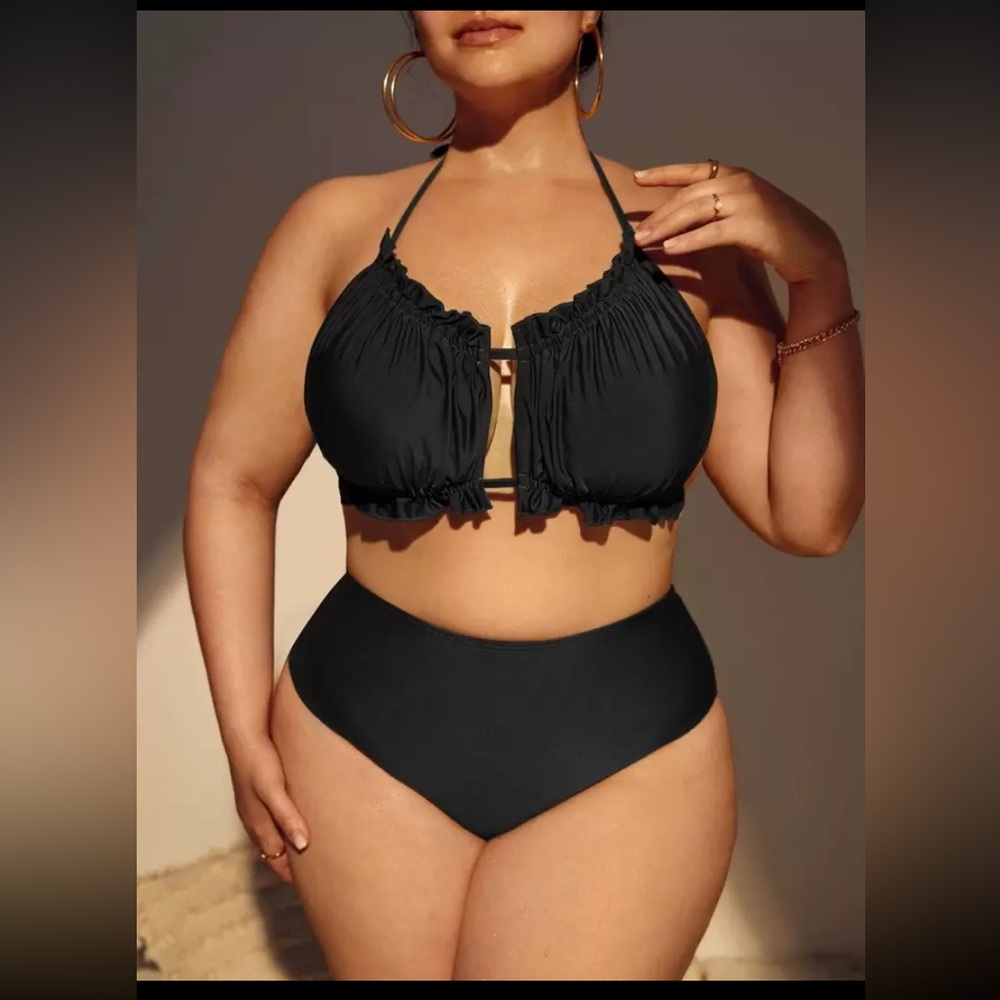 Shein black ruffle swimsuit set
